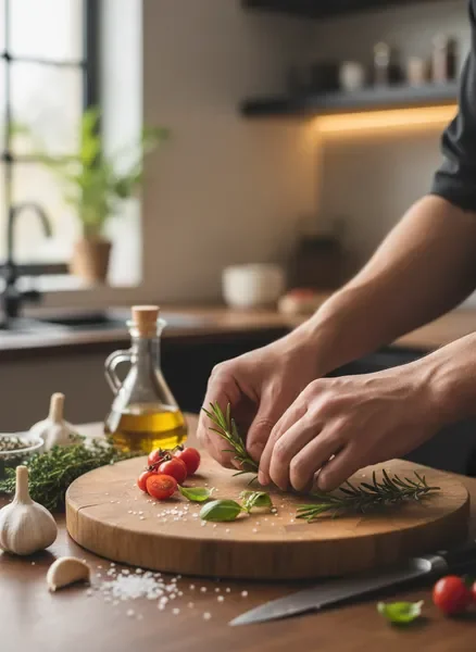 פרט של הכנת מרכיבים טריים