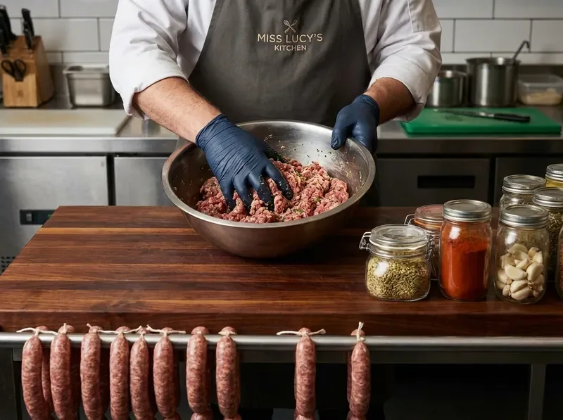 הכנת נקניקיות בעבודת יד